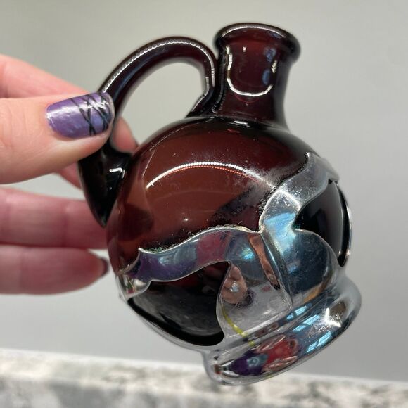 Vintage Farber Bros. Krome Kraft Mini Glass Cruet Decanter Art Deco Amethyst - Picture 4 of 7